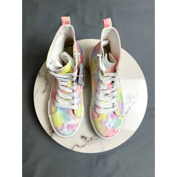 Cat & Jack Tie Dye Multicolor High Top Lace Up Zipper Sneakers Shoes SZ 3 NWT - Picture 3 of 9
